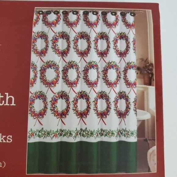 Merry Wreath Shower Curtain & Hook Set - Picture 3 of 7